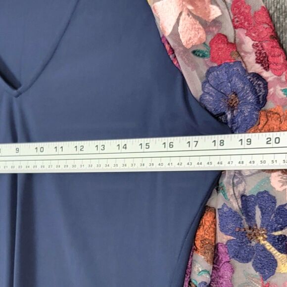 Boston Proper Blouse Womens Medium Blue Mesh Embroidered Floral Long Sleeve Top - Picture 6 of 12